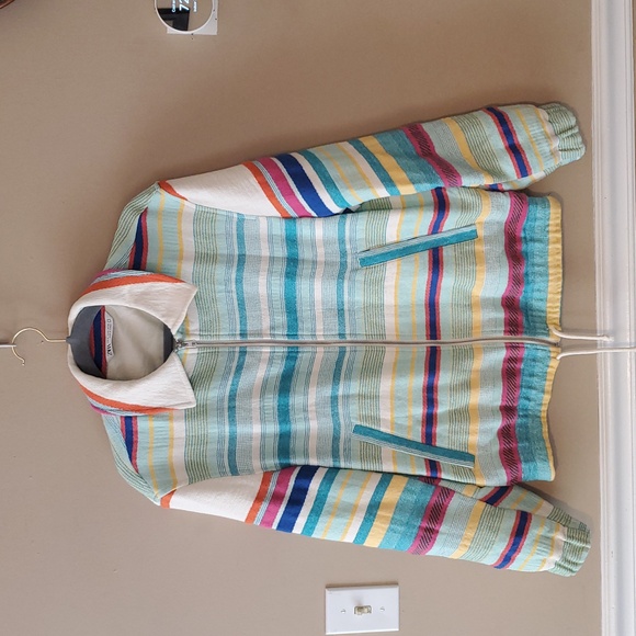 Zara Multicolored Rainbow Striped Zip Up Tapestry Jacket Size S NWOT'S - Picture 1 of 9